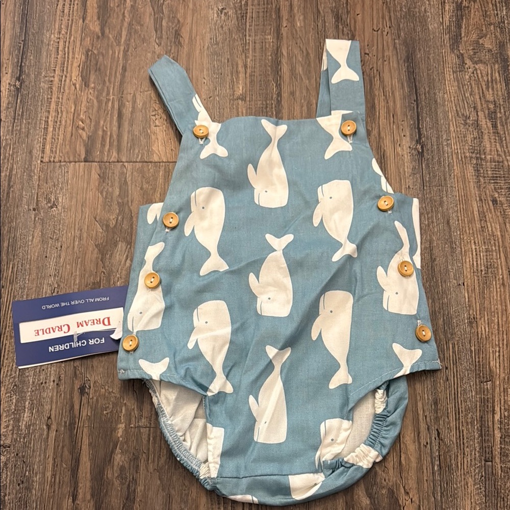Cute Blue Whale Print Baby Romper